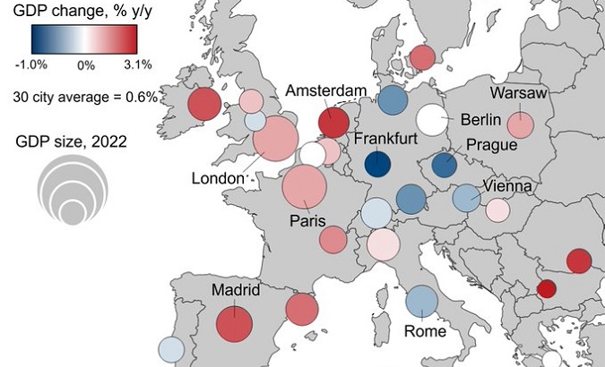 Expected decline in 2023 GDP in Europe's major cities