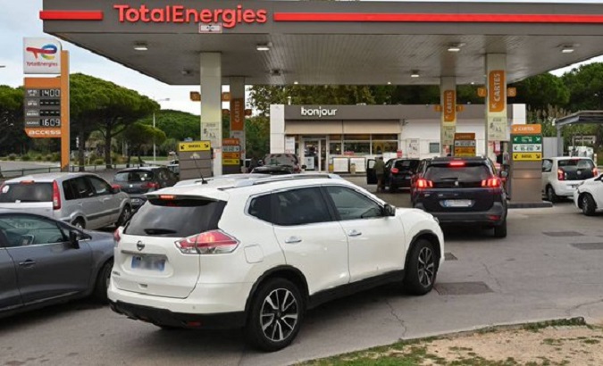 Queues of vehicles waiting in front of a gas station, France, Oct. 7, 2022.