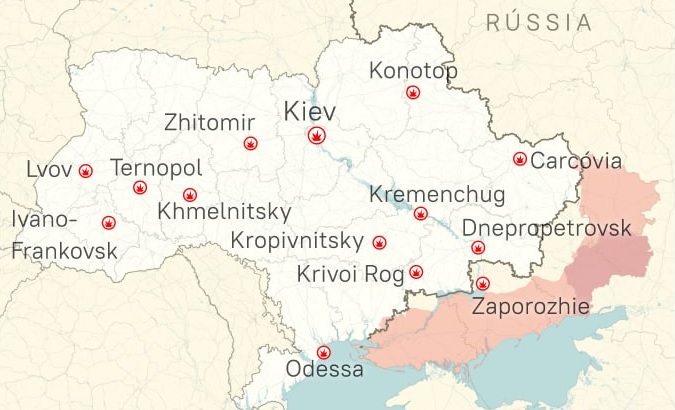 Location of the main infrastructures under attack, Oct. 10, 2022.