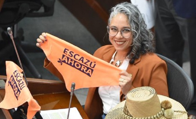 Lawmaker Maria Jose Pizarro during the vote in favor of the Escazu Agreement.