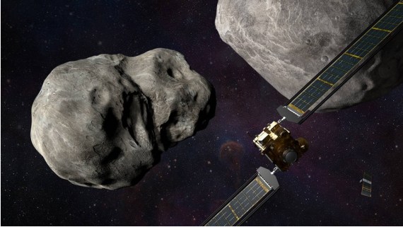 Image of asteroid Didymos (L) and its moonlet, Dimorphos, before the impact of NASA's Double Asteroid Redirection Test (DART) spacecraft on Sept. 26, 2022.