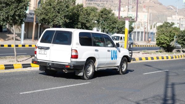 A UN vehicle drives along a street in Sana'a, Yemen, 13 October 2022.