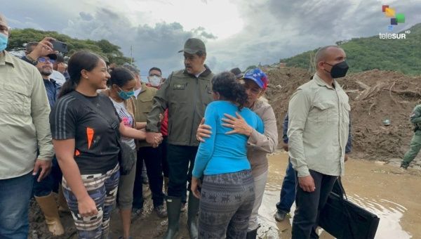 President Nicolas Maduro meeting with residents affected by recent landslides in Venezuela