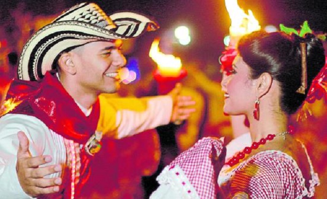A couple dancing cumbia.