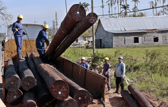 Workers from the electricity company work in the affected areas after the passage of Hurricane Ian, on October 14, 2022, in La Coloma, in the western province of Pinar del Río