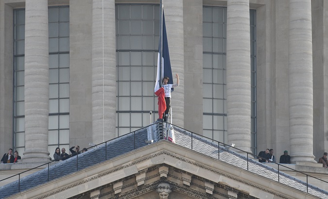Last Renovation activist at the Pantheon, Paris, France, Oct. 31, 2022.