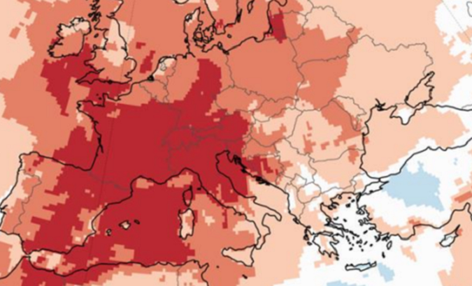 Representation of the temperature in European territory based on Copernicus images, Nov. 9, 2022.