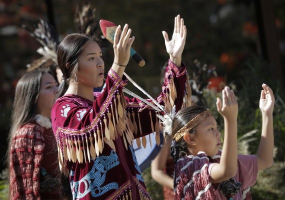 Indigenous people dance during an event to commemorate the National Day for Truth and Reconciliation at University of British Columbia in Vancouver, Canada, on Sept. 30, 2022.