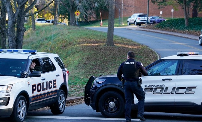 Police officers at the University of Virginia's main campus, Nov. 14, 2022.