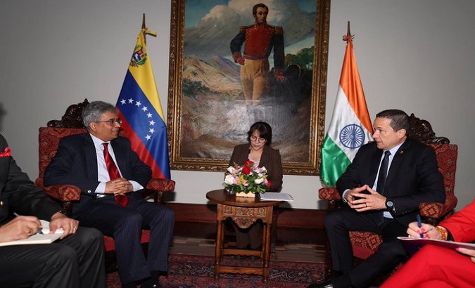The Secretary of the Ministry of External Affairs of India, Shri Saurabh Kumar (left) and the Minister of Foreign Affairs of Venezuela, Carlos Faría (right). Nov. 21, 2022.