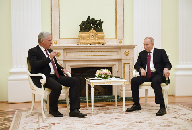 President of Cuba Miguel Diaz-Canel (L) and Russian President Vladimir Putin (R) attend a meeting at the Kremlin in Moscow, Russia, 22 November 202. Diaz-Canel is currently in Russia on an official visit.