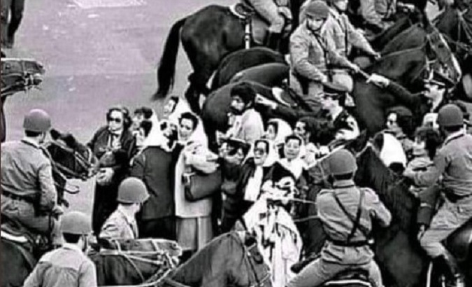 Military try to evict Hebe De Bonafini and other mothers during the dictatorship, Buenos Aires, Argentina.