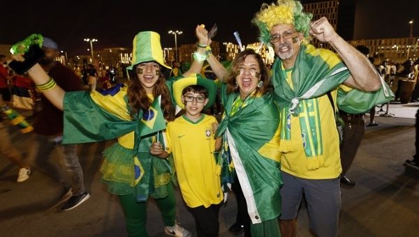 Brazilian fans outside the Lusail Stadium, Qatar, Nov. 24, 2022.