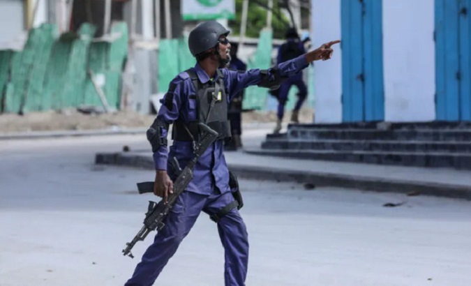 A soldier near Villa Rose Hotel in Mogadishu, Somalia