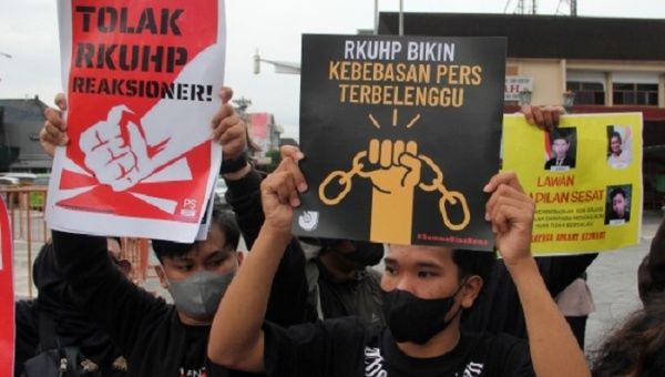 Protests against reforms to the penal code in Indonesia, Dec. 6, 2022.