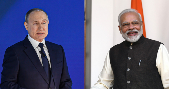 Xinhua file photos of Russian President Vladimir Putin (L) and Indian Prime Minister Narendra Modi