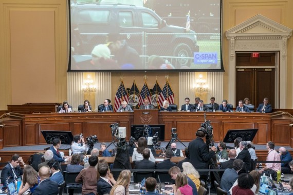 Photo taken on June 28, 2022 shows a public hearing held by the U.S. House select committee investigating the Capital riot on Jan. 6, 2021 in Washington, D.C., the United States.