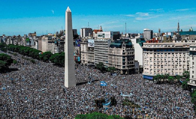 Obelisk on 9 de Julio avenue, Buenos Aires, Argentina, Dec. 20, 2022.