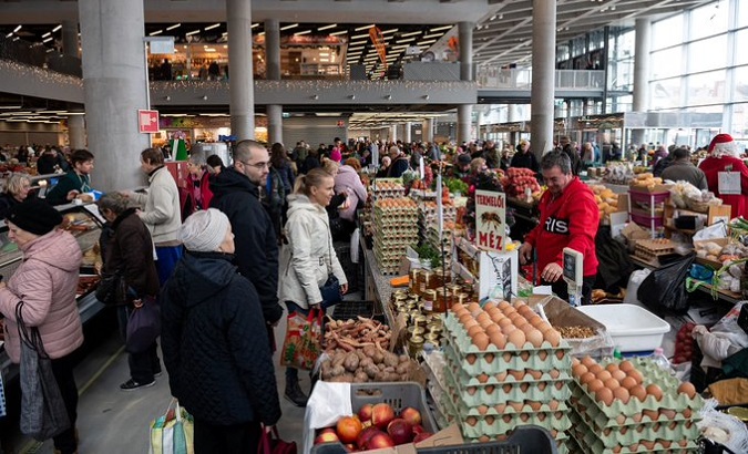 People in a market in Eastern Europe, Dec. 2022.
