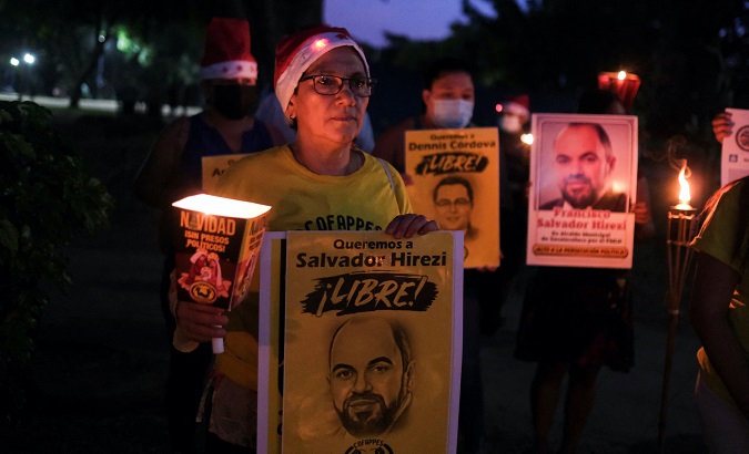 People demand the release of relatives detained during the state of emergency, San Salvador, El Salvador, Dec. 22, 2022.