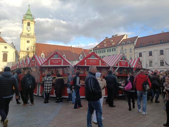 People visit a Christmas market in Bratislava, Slovakia, on Nov. 26, 2022.