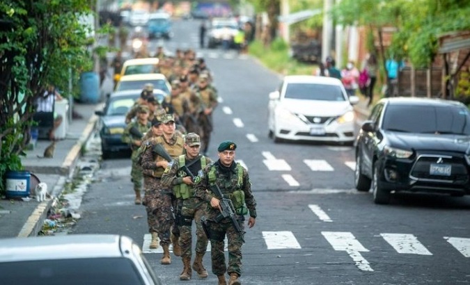 Soldiers in the streets of the Tutunichapa neighborhood, city of San Salvador, El Salvador, Dec. 25, 2022.