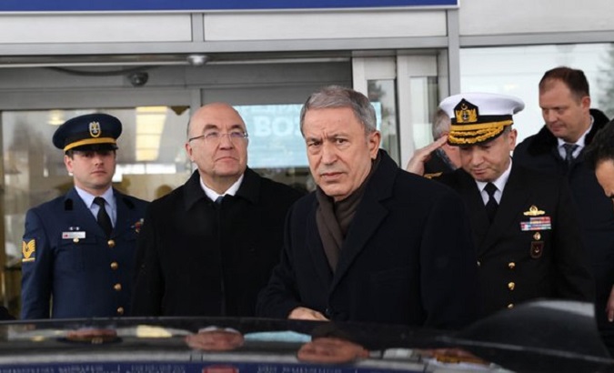 Turkish Defense Minister Hulusi Akar (C) in Moscow, Russia, Dec. 28, 2022.
