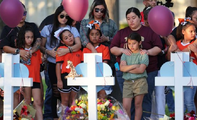 A memorial for victims of mass shooting in Uvalde, Texas, May 26, 2022.