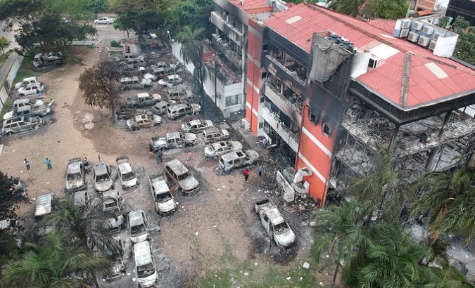 Prosecutor's Office building set on fire by right-wing extremists in Santa Cruz, Bolivia, Dec. 28, 2022.