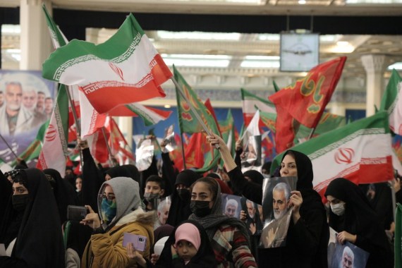 Iranians attend a ceremony marking the 3rd anniversary of former commander Qassem Soleimani's assassination, in Tehran, Iran, on Jan. 3, 2023.