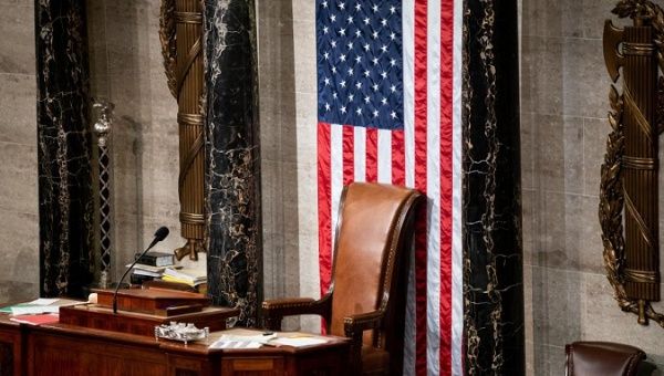 Empty chair of the speaker of the U.S. House on the Capitol Hill, Washington, D.C.