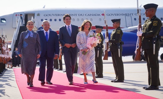 President Andres Manuel Lopez Obrador (L) and Canadian Prime Minister Justin Trudeau (R) along with their wifes, Mexico DF, Mexico, January 2023.
