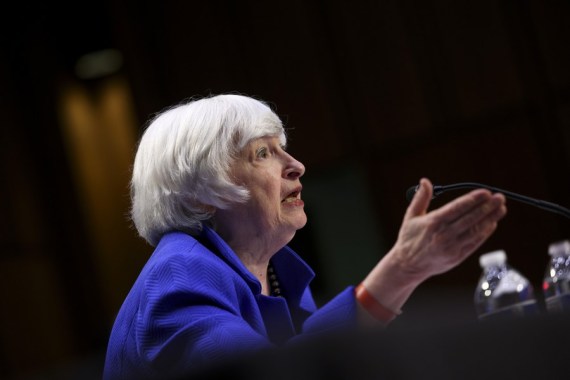 U.S. Treasury Secretary Janet Yellen testifies during a Senate Banking, Housing, and Urban Affairs Committee hearing in Washington, D.C., the United States, on Sept. 28, 2021.