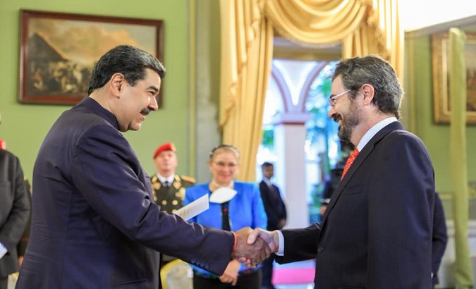 Ramón Santos Martínez presented his credentials to President Nicolás Maduro at the Miraflores presidential palace. Jan. 24. 2023.