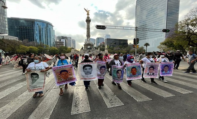 Demonstration to demand justice for the Ayotzinapa missing students, Mexico City, Mexico, Jan. 26, 2023.