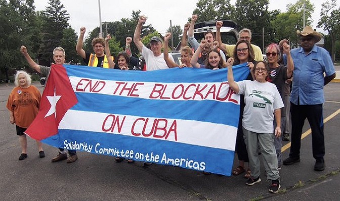 Citizens demanding the end of the blockade against Cuba, United States, January 2023.