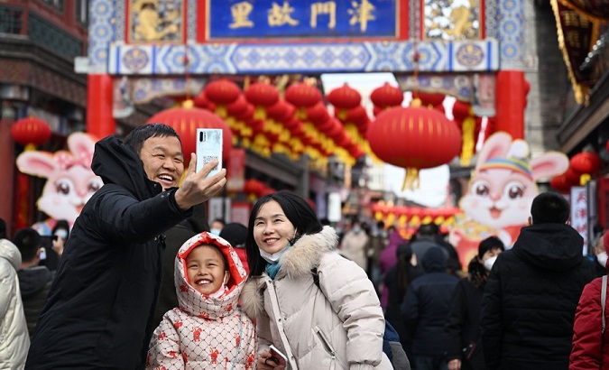 People at a traditional culture street in Tianjin, China, Jan. 26, 2023.
