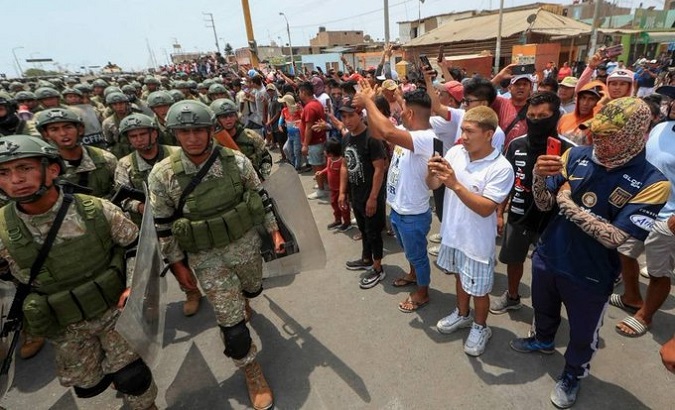 Peruvian soldiers head towards the places where people are protesting, Jan. 31, 2023.