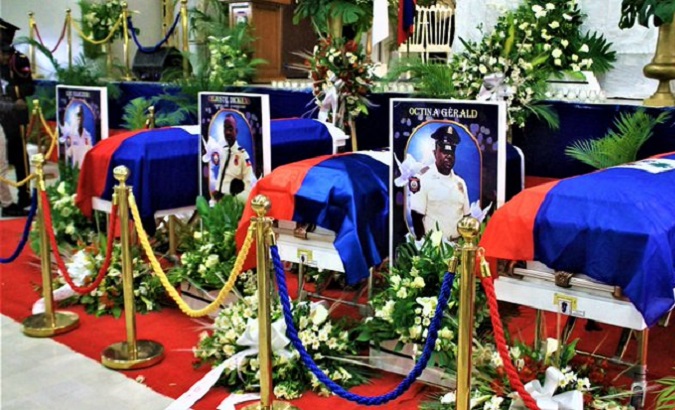 Funerals for Haitian police officers in Port-au-Prince, Jan. 31, 2023.