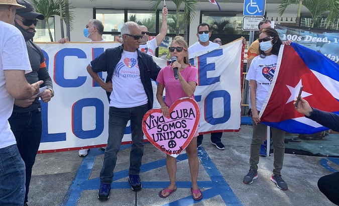 Rally to reject the blockade against Cuba in Miami, U.S., 2021.