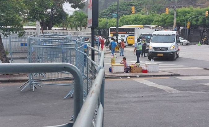 Metal barriers to prevent traffic near an electoral precinct, Guayaquil, Ecuador, Feb. 5, 2022.