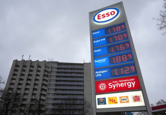 A price board is seen at a gas station in Berlin, Germany, on Feb. 1, 2023.