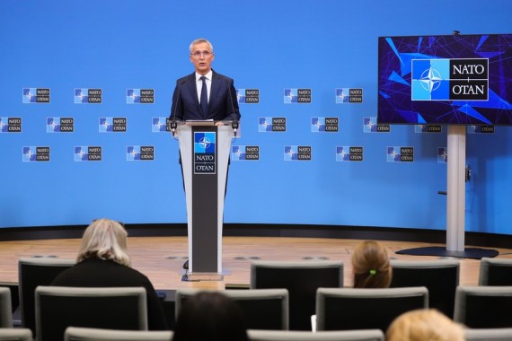 NATO Secretary General Jens Stoltenberg speaks during a press conference after the meeting of NATO Ministers of Defense in NATO headquarters in Brussels, Belgium, June 16, 2022.