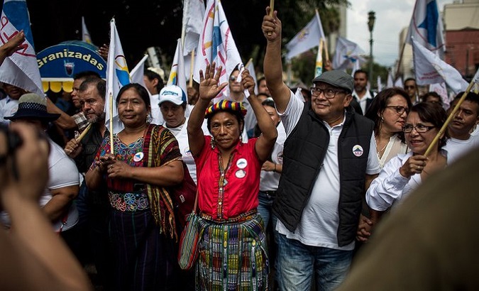 Guatemalan leftist candidate Thelma Cabrera (C), 2023.