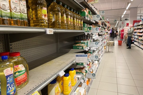 Photo taken on April 1, 2022 shows the shelf of a supermarket in Brussels, Belgium.
