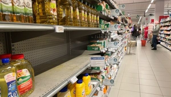 Photo taken on April 1, 2022 shows the shelf of a supermarket in Brussels, Belgium.