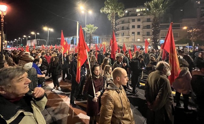 Protest against Antony Blinken's visit, Athens, Greece, Feb. 21, 2023.