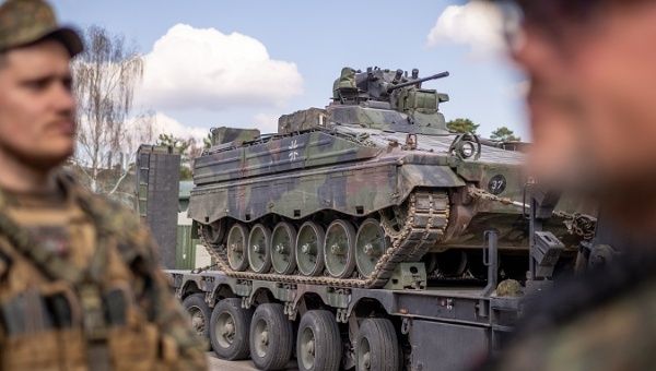 German-made Leopard tank shipped to Ukraine.