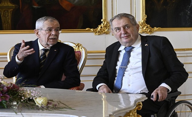 Austrian President Alexander Van der Bellen and outgoing Czech President Milos Zeman. Mar. 2, 2023.