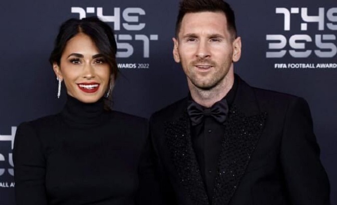 Leonardo Messi (R) and his wife Antonela Rocuzzo (L).